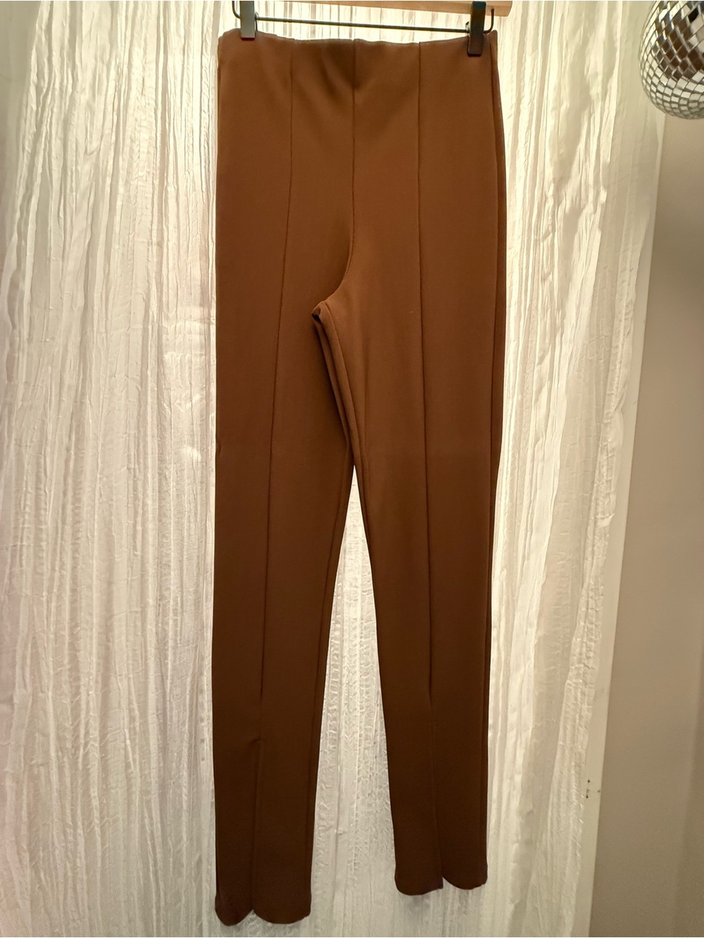 Never worn: Forever 21 High-Rise Brown Straight Leg Pants with Front Ankle Slit - Picture 2 of 8